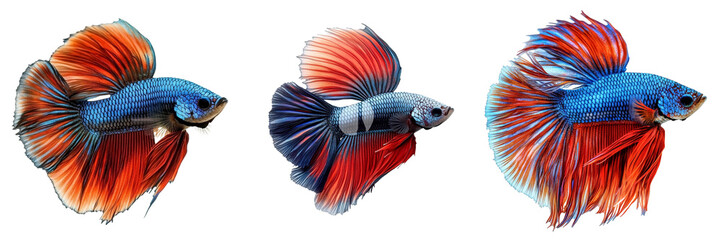 Fototapeta premium Set of Blue and red color siamese betta fish isolated on a transparent background