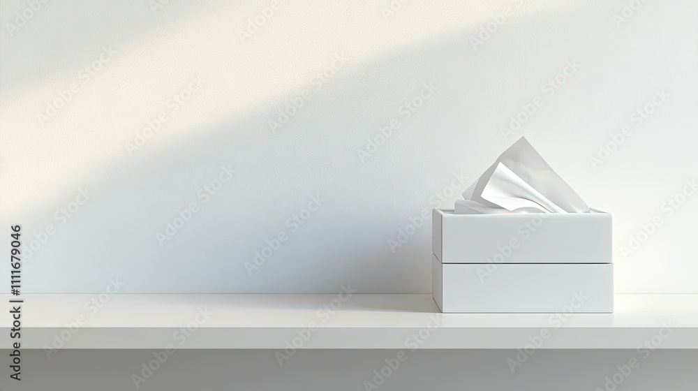 Poster minimalist tissue box on clean surface with soft light reflection