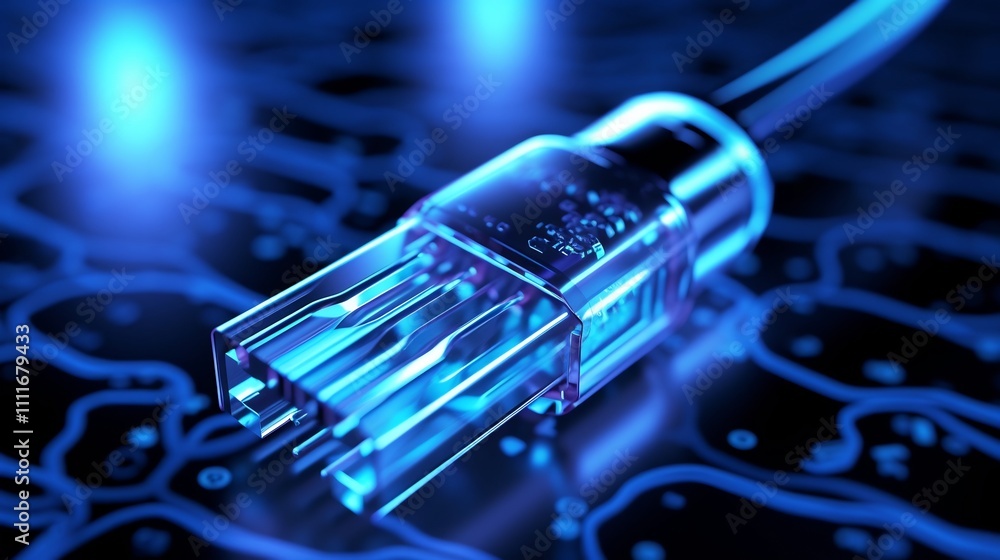 Poster glowing data flow animation effect on close up of charging cable for technology and digital connecti