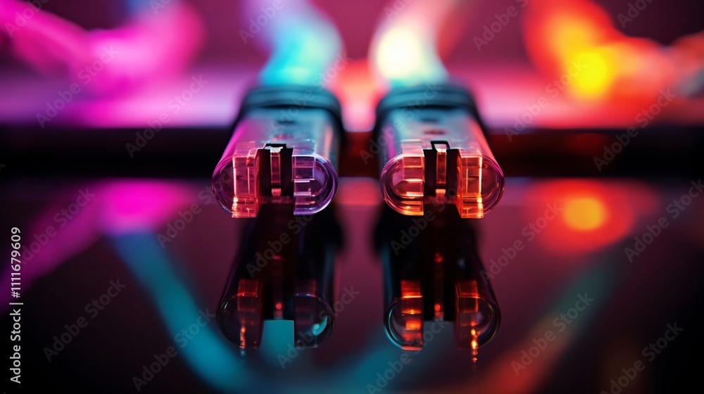 Poster detailed macro photograph highlighting the intricate design and vibrant reflections of a cable split