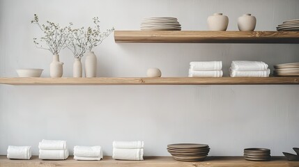 Modern Minimalist Kitchen Shelves with Neutral Decorative Items