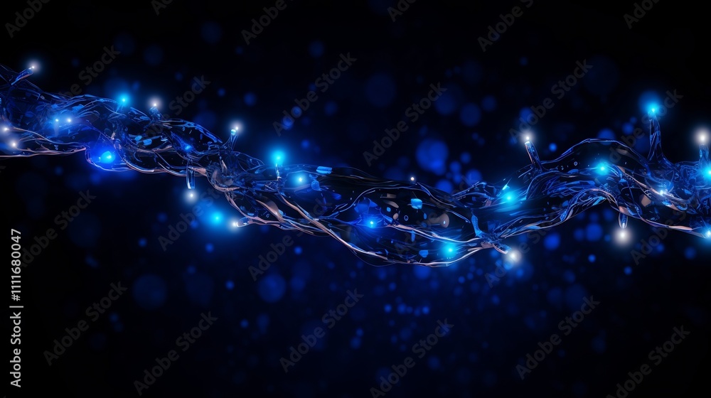 Poster glowing digital connections of twisted pair network cables floating above representing the interconn