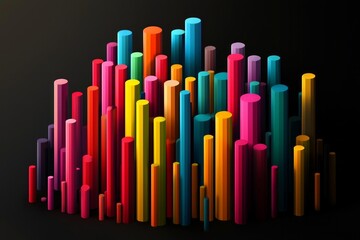 Obraz premium 3D vector illustration of colorful abstract shapes, gradients colors on a black background.