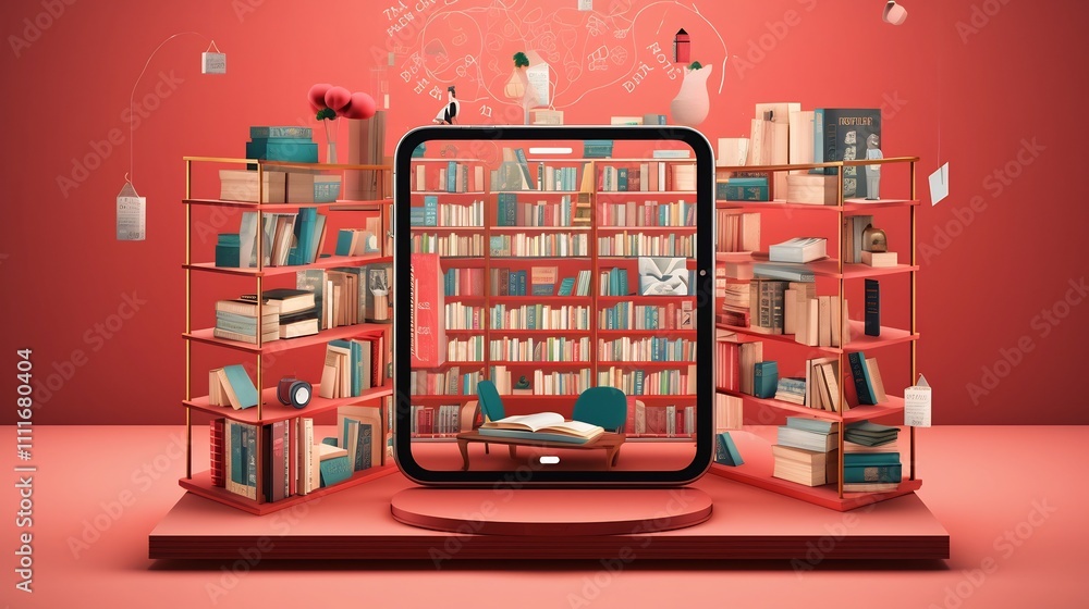 Poster smartphone screen showcasing a digital storefront for books with various novels e readers and other 
