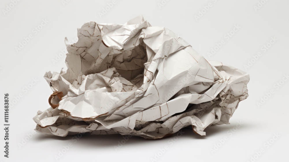 Poster crumpled white paper sheet with fine creases and textured surface for creative design and artistic b