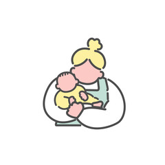 赤ちゃんを抱っこするシンプルな線画女性　イラスト