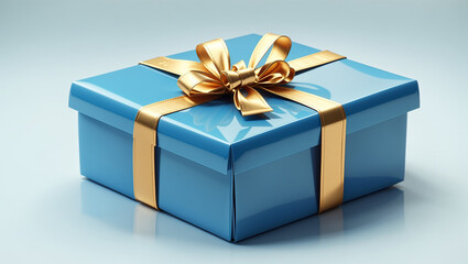 Obraz premium A black and blue gift box with a red ribbon and bow.