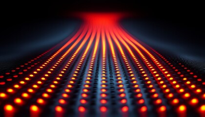 Fototapeta premium Red Lights Illuminate Dark Grid Pattern Surface