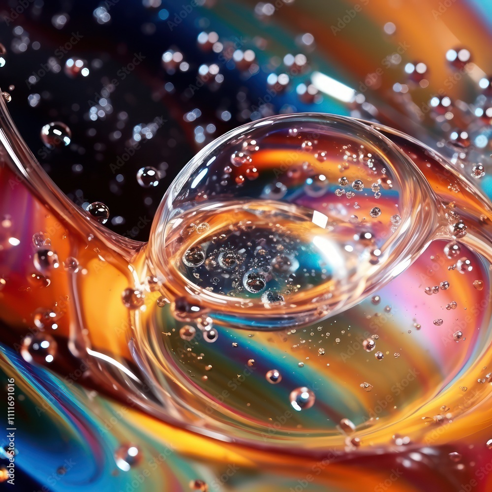 Poster close-up of colorful soap bubbles with air bubbles in a multicolored background, captivating abstrac