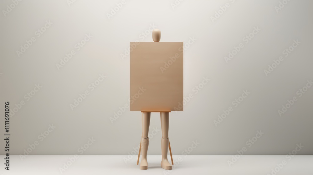 Aufkleber isolated wooden mannequin displaying a blank canvas in a minimalist setting perfect for art or creat