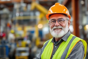 Senior Construction Worker with Safety Gear in Industrial Setting