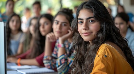 Young student e-learning on computer at university classroom