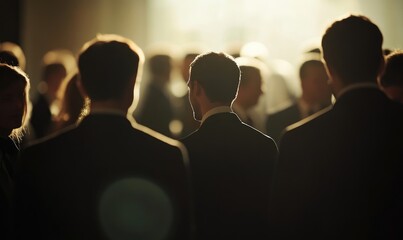 Fototapeta premium Blurred Business People at Conference or Trade Fair, International Meeting Concept, Close-Up Silhouettes in Modern Office