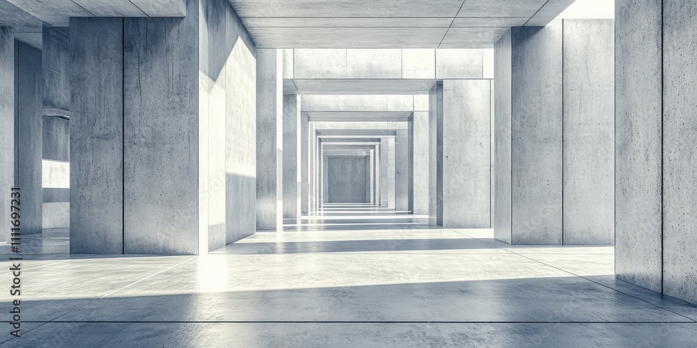 Poster abstract concrete structure architectural design modern building interior grey walls columns perspec