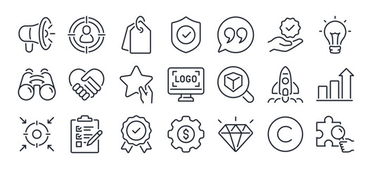 Branding and corporate identity editable stroke outline icon isolated on white background flat vector illustration. Pixel perfect. 64 x 64.