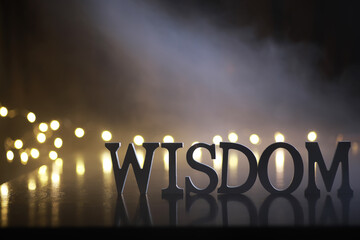 Wisdom Sign With Soft Bokeh Lights and Misty Background - Inspirational and Motivational Concept