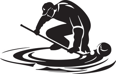 Vector Curling Player: Silhouette on Ice
