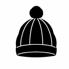 Silhouette Design of a Bobble Hat with Fluffy Pom-Pom and Ribbed Brim in a Cozy Minimalist Style