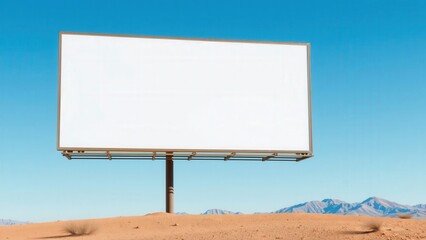 Obraz premium Empty Billboard in Desert Landscape under Clear Blue Sky, Perfect for Advertising or Marketing Campaigns