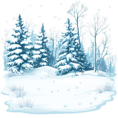 Fototapeta premium Simple Winter Landscape Featuring a Pine Tree with Snowy Land Illustration Clipart