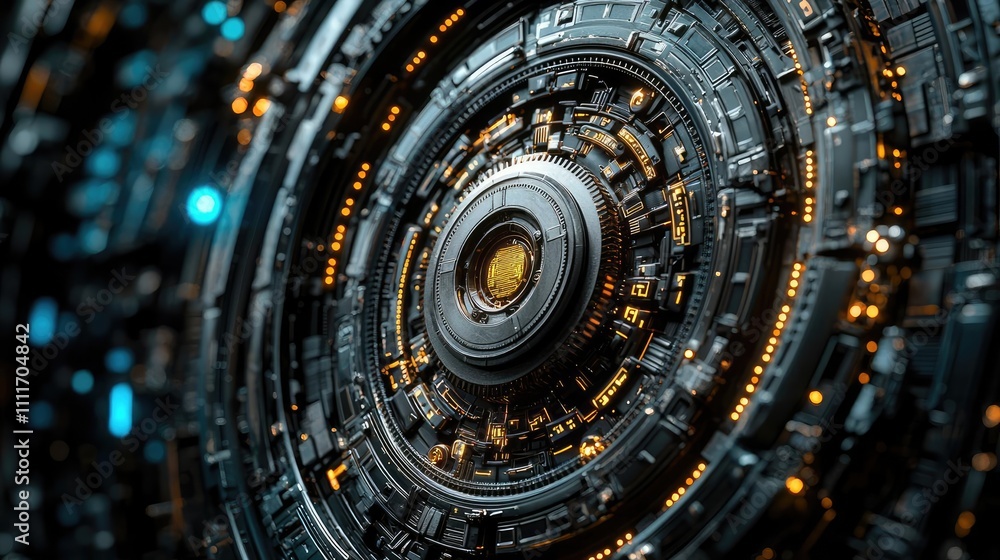 Poster futuristic abstract technology background with intricate details and luminous elements.