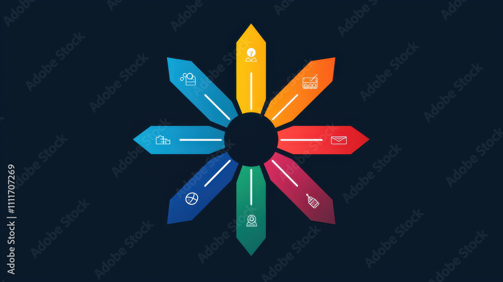 Poster multipurpose colorful infographic concept. infographic with six colorful arrows pointing to various 