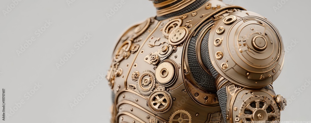 Poster intricate steampunk style robot showcasing mechanical gears and design elements.