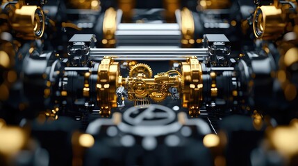 Close-up of intricate mechanical parts, metallic and detailed, on a black background.