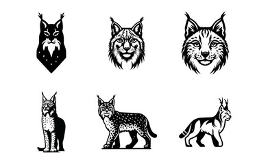 lynx silhouette logo icon black white design