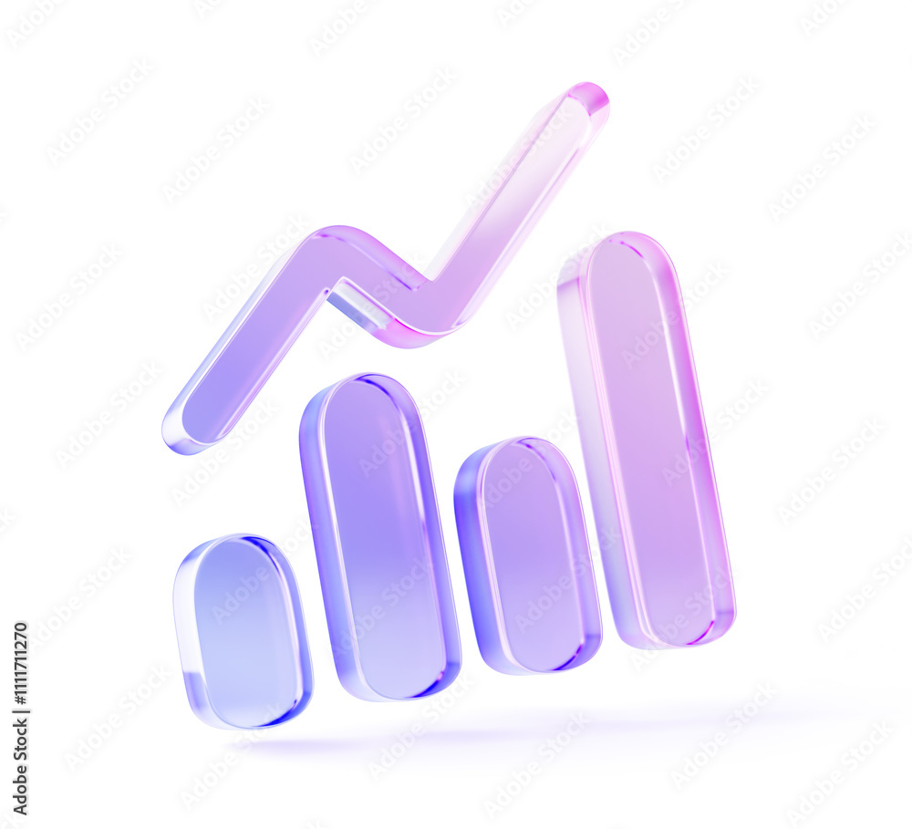 Poster glass hologram bar chart or diagram 3d icon for digital presentation of statistic and analytics data