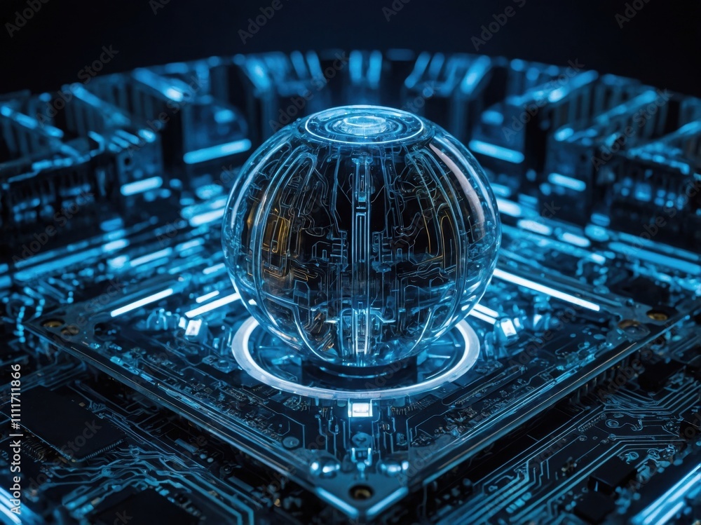 Poster a futuristic ai central processing core glowing with illumination, advanced technology, digital inno
