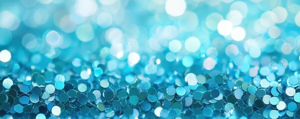 Glittering blue bokeh background with shimmering light effects.
