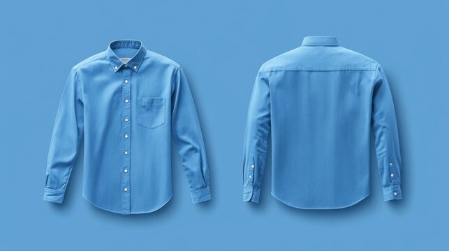 Casual or business soft blue button-up shirt mockup, with clear front and back views, perfect for a clean, modern design template - Powered by Adobe