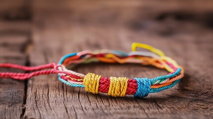Colorful Handcrafted Bracelet on Wooden Background