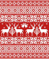 Christmas winter seamless vector pattern. Pixel deers and christmas trees
