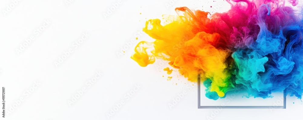 Aufkleber a vibrant explosion of colorful ink or paint swirls across a white background, creating a dynamic an
