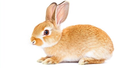 Obraz premium Isolated young red rabbit against a white background showcases the vibrant features of the young red rabbit, perfect for highlighting the beauty of a young red rabbit in various contexts.