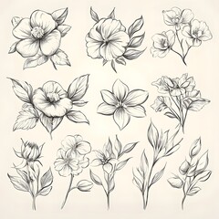 A collection of hand-drawn floral illustrations showcasing various flower designs.