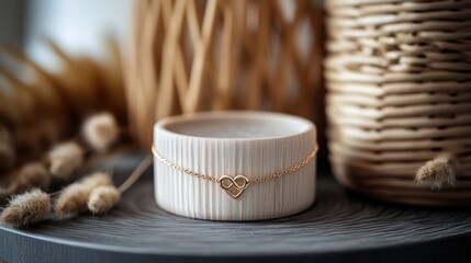 Elegant Gold Bracelet with Infinity Charm on Wooden Surface