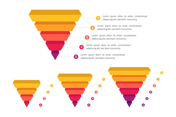 Set of Funnels Infographic with Multiple Step and Editable Text for Business Presentation, Poster, Banner and Booklet.