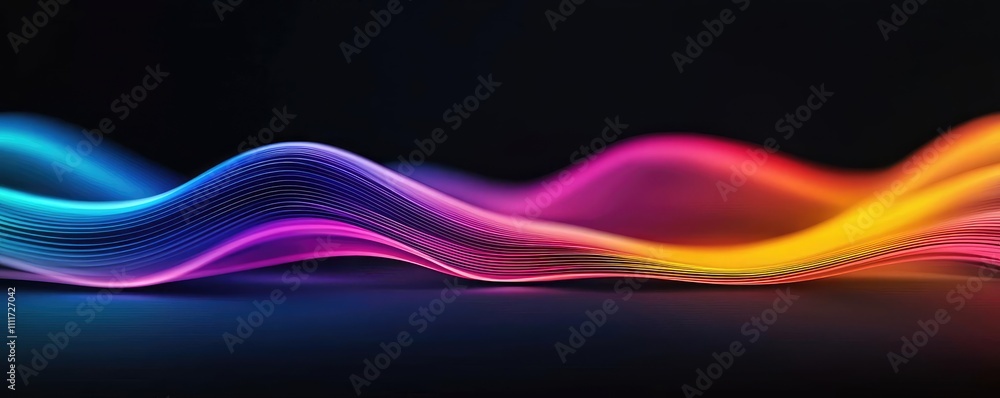 Poster colorful waves on a dark background, creating a vibrant and dynamic visual effect.