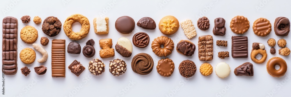 Poster An inviting display of various cookies and sweets is presented on a clean white background, ideal for creative culinary content and marketing. Generative AI