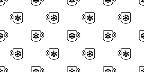 coffee cup seamless pattern snowflake christmas Santa Claus hot tea vector drink cartoon doodle scarf isolated gift wrapping paper tile wallpaper repeat background illustration design