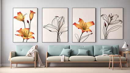 Three framed lily prints