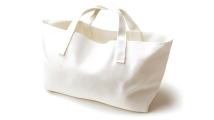 Obraz premium A minimalistic white canvas bag with a matching white handle, isolated on a plain white background, showcasing a clean and simple design. 