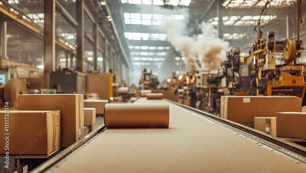 Poster factory cardboard boxes production line: automated packaging system processes, efficiently moving ca