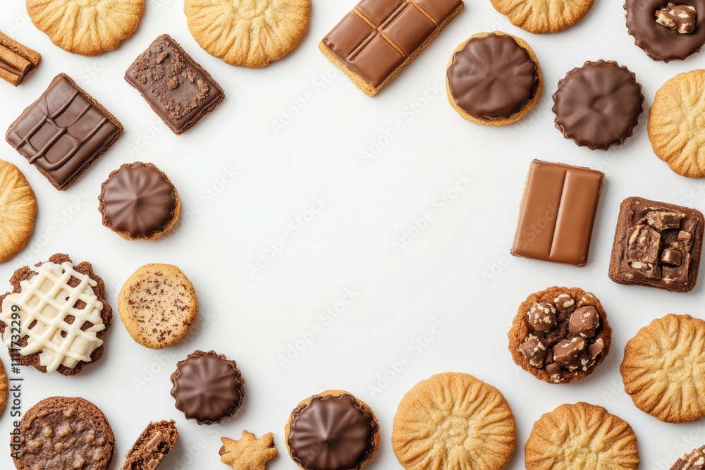 Poster a beautiful arrangement of various cookies and sweets in different shapes and flavors, perfect for a