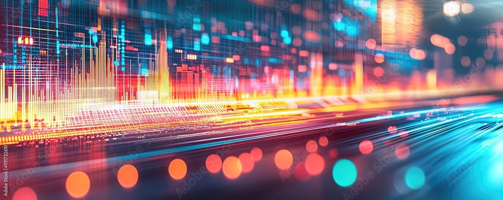 Poster abstract digital data visualization with vibrant colors on blurred background