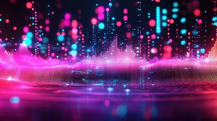 Colorful sound wave visualization with vibrant neon lights and effects.