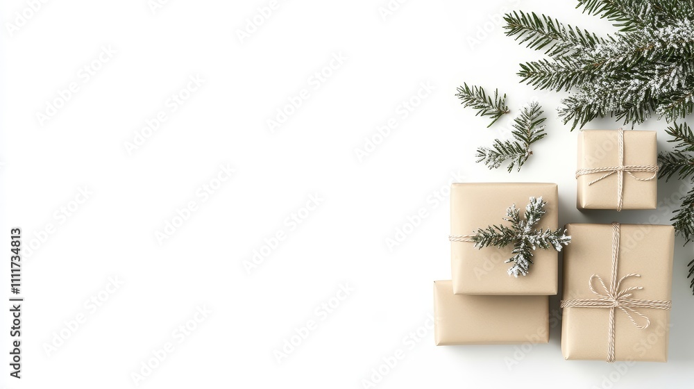 Poster a white background with a stack of brown boxes with a pine tree on top